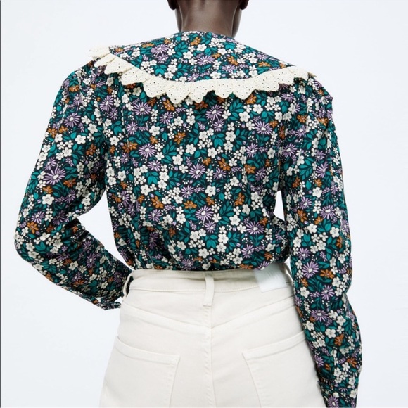 Zara Floral Blouse with Ruffled Collar - Picture 10 of 10